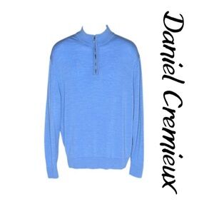 Daniel Cremieux Merino Wool 1/4 Zip Light Blue Mens Pullover Sweater Size XL GUC